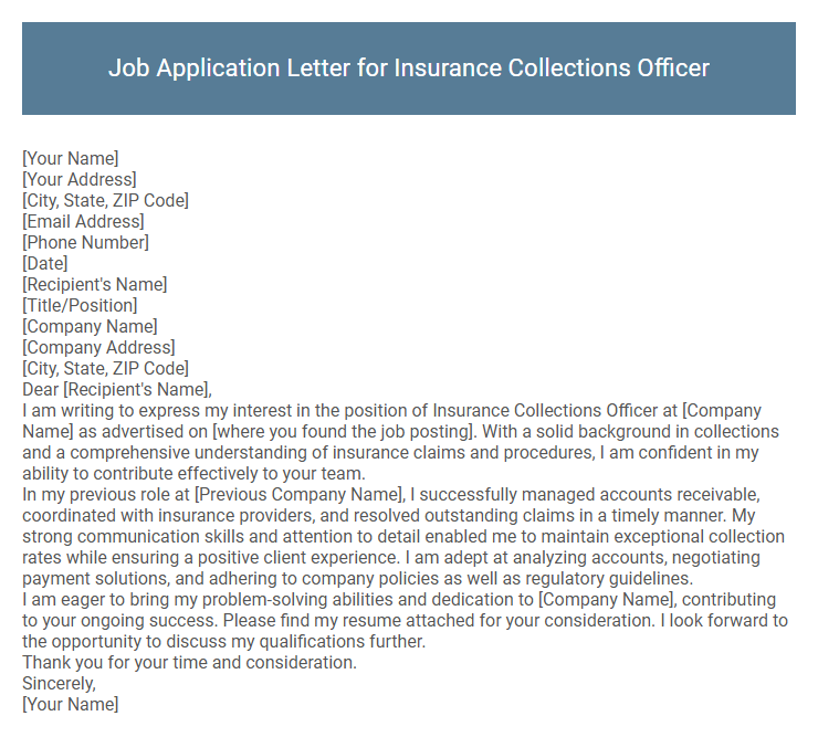 Job Application Letter for Insurance Collections Officer