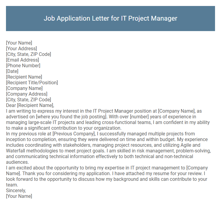 Job Application Letter for IT Project Manager