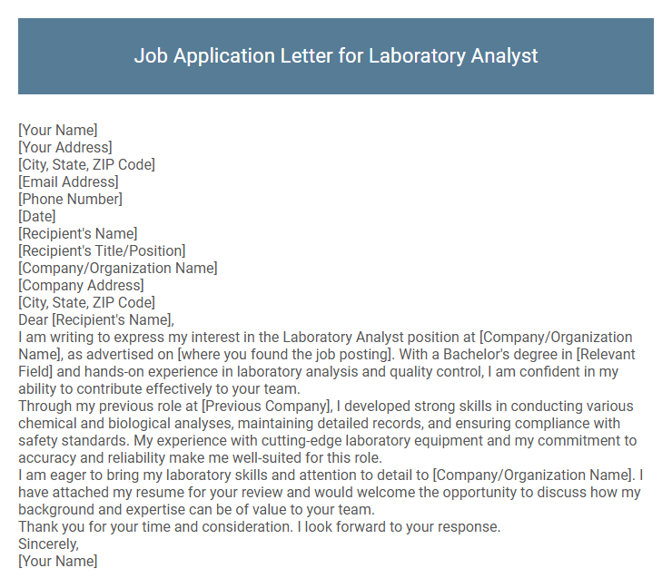 Job Application Letter for Laboratory Analyst