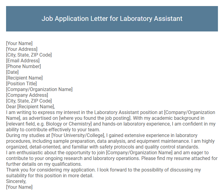 Job Application Letter for Laboratory Assistant
