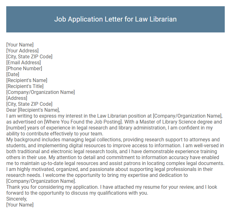 Job Application Letter for Law Librarian