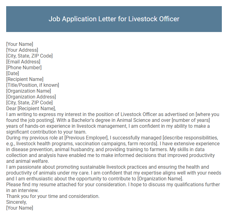 Job Application Letter for Livestock Officer