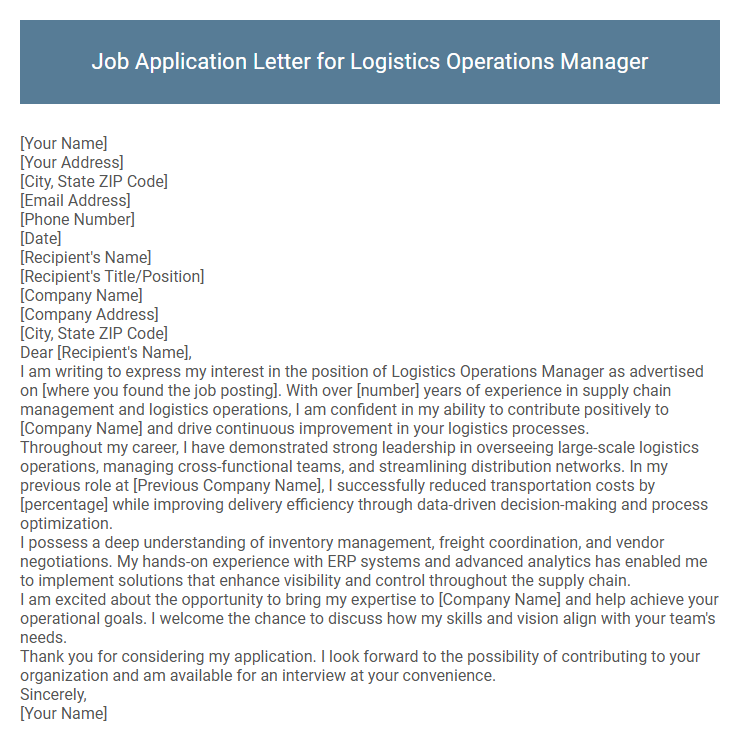 Job Application Letter for Logistics Operations Manager