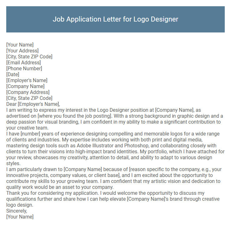 Job Application Letter for Logo Designer