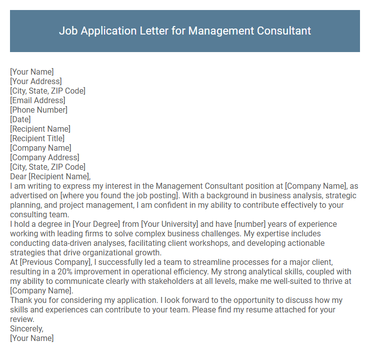 Job Application Letter for Management Consultant