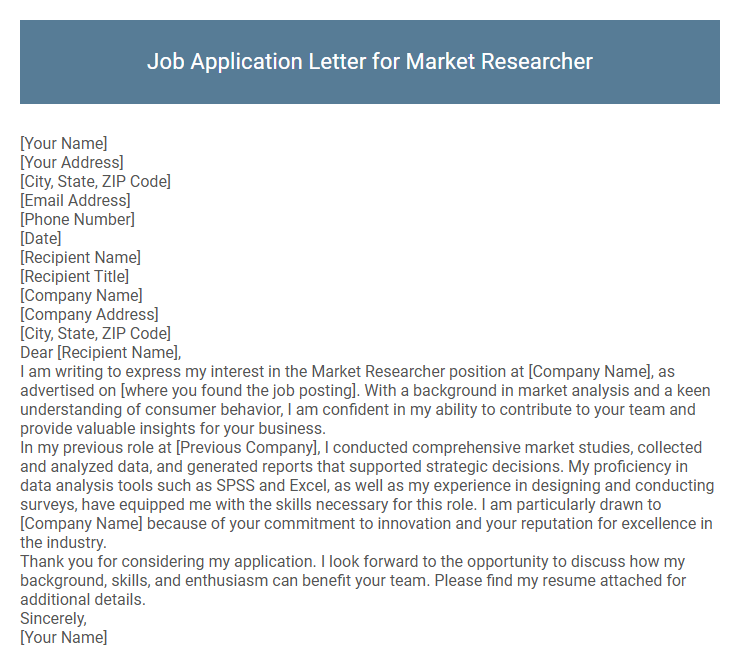 Job Application Letter for Market Researcher
