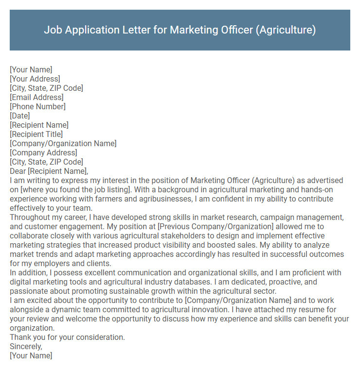 Job Application Letter for Marketing Officer (Agriculture)