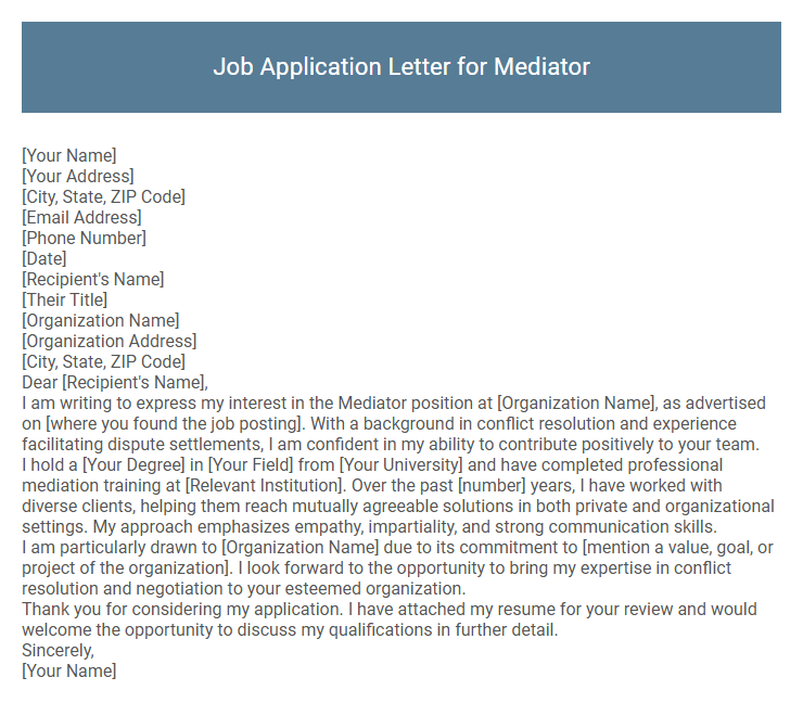 Job Application Letter for Mediator