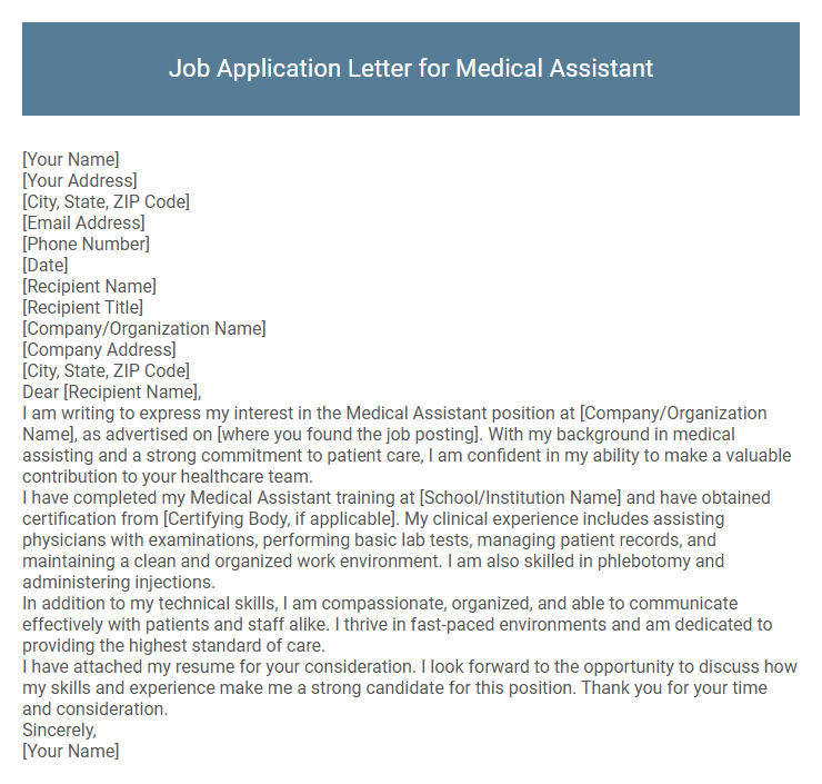 Job Application Letter for Medical Assistant