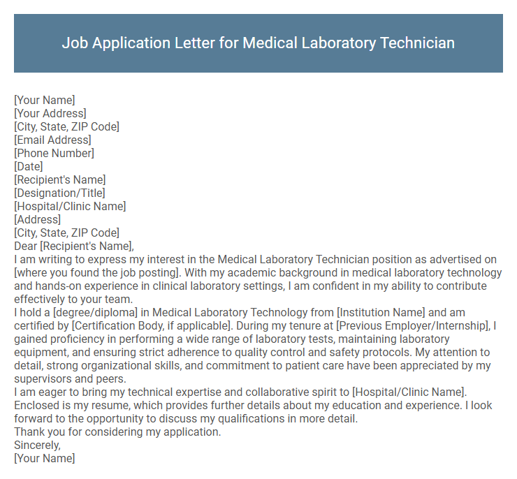 Job Application Letter for Medical Laboratory Technician