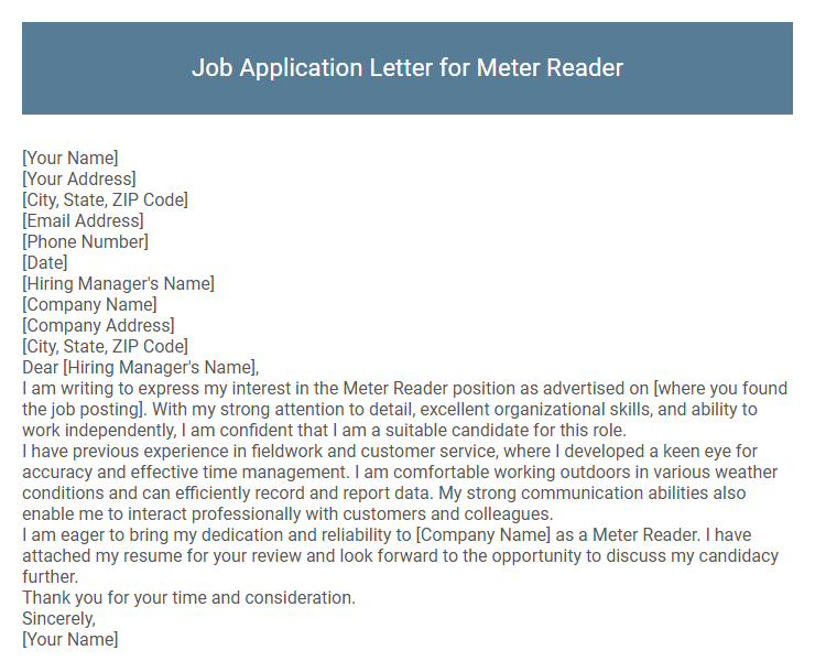 Job Application Letter for Meter Reader