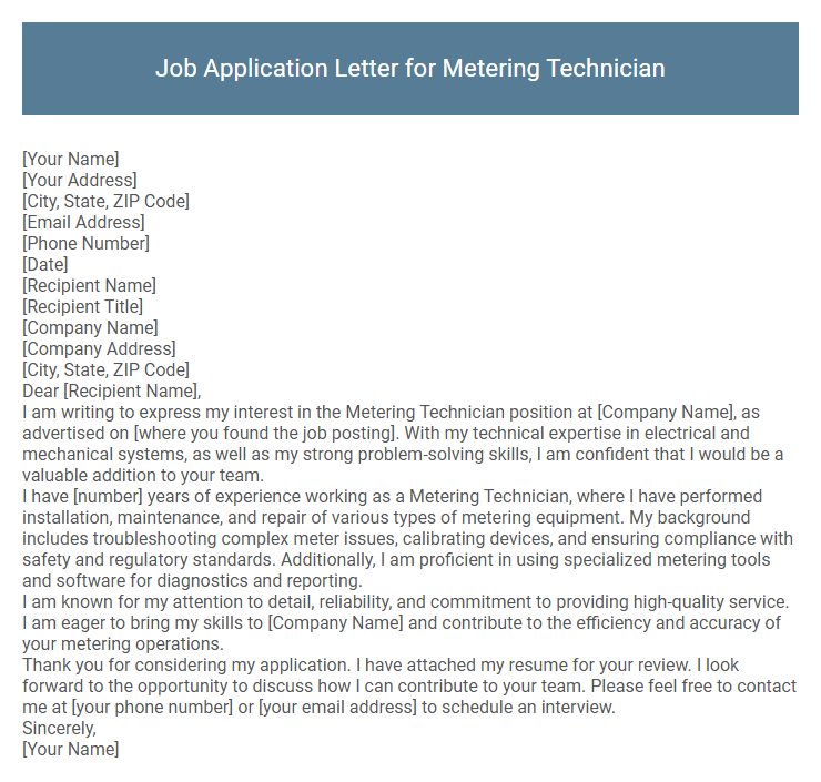 Job Application Letter for Metering Technician