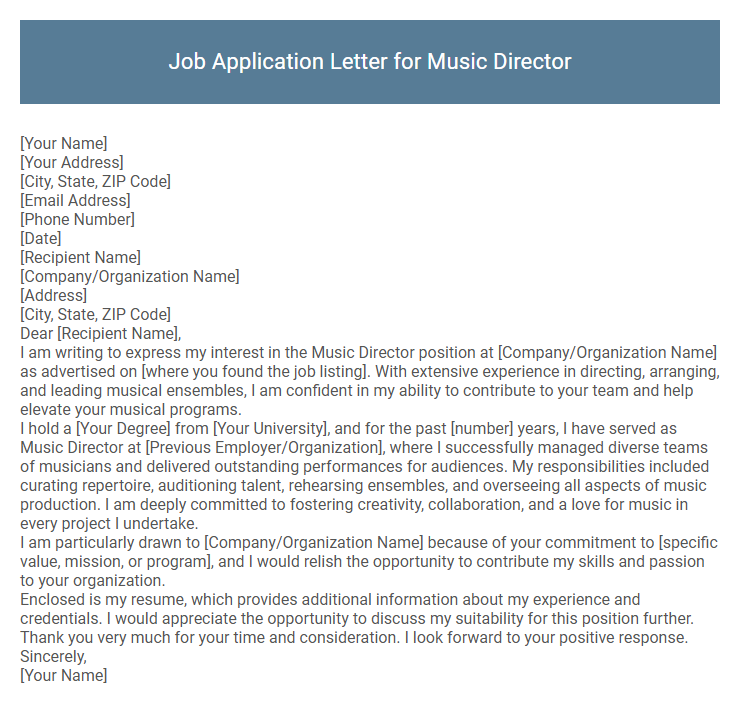 Job Application Letter for Music Director