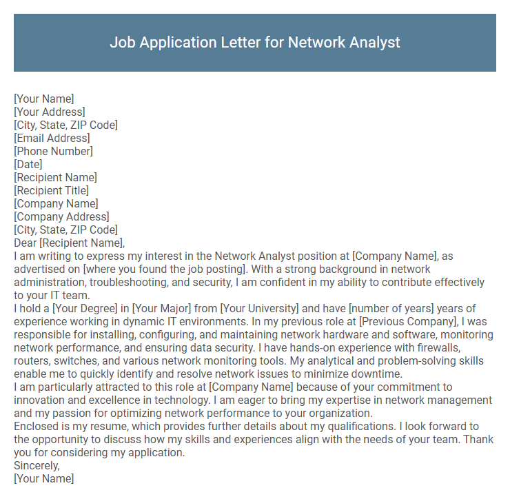 Job Application Letter for Network Analyst