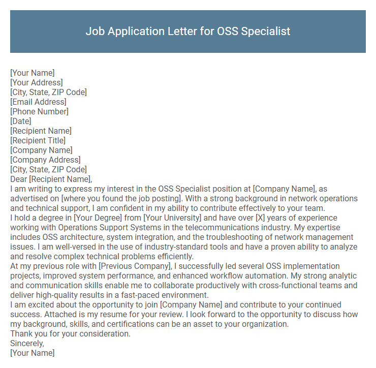 Job Application Letter for OSS Specialist