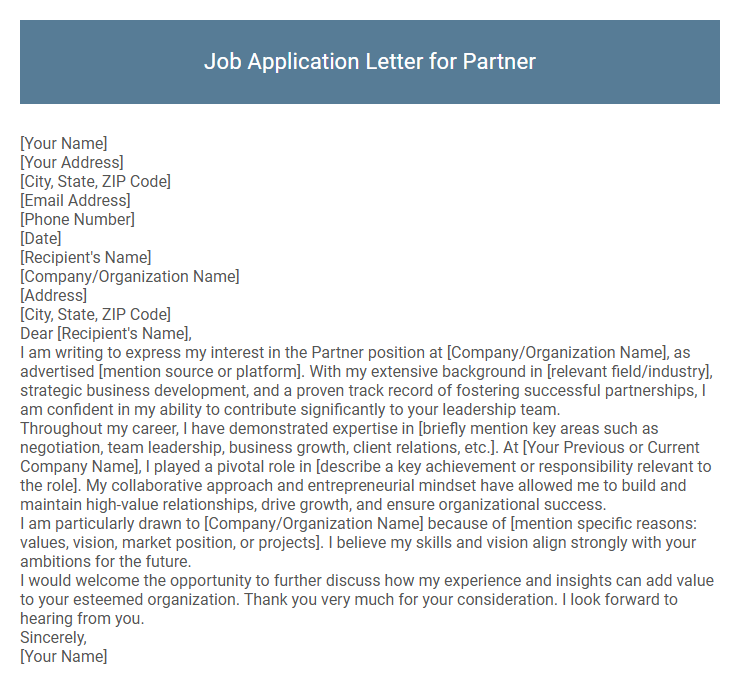 Job Application Letter for Partner
