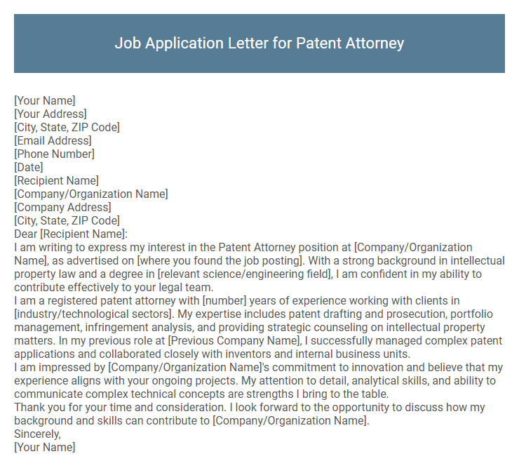 Job Application Letter for Patent Attorney