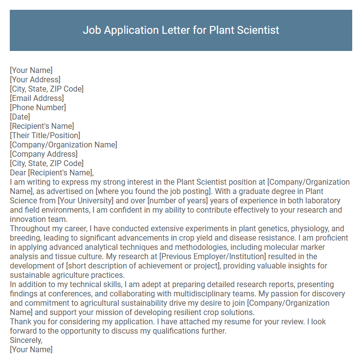 Job Application Letter for Plant Scientist
