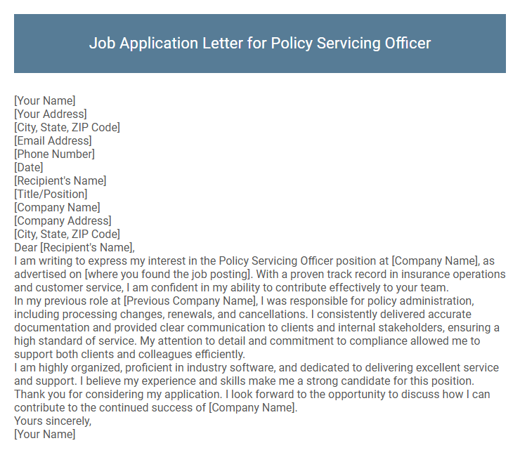 Job Application Letter for Policy Servicing Officer