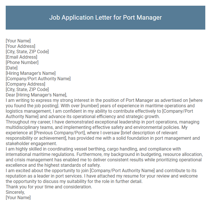 Job Application Letter for Port Manager