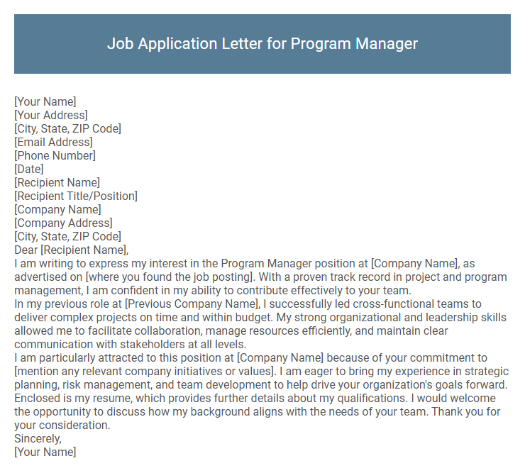 Job Application Letter for Program Manager