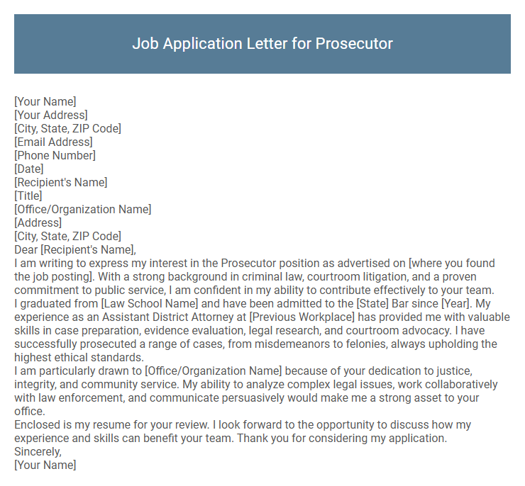 Job Application Letter for Prosecutor