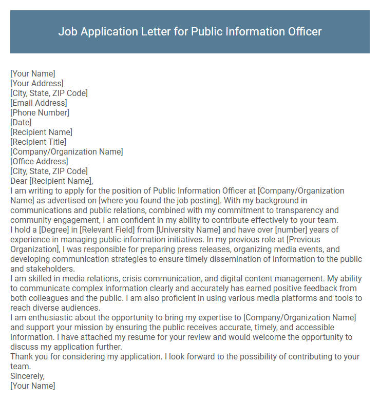 Job Application Letter for Public Information Officer