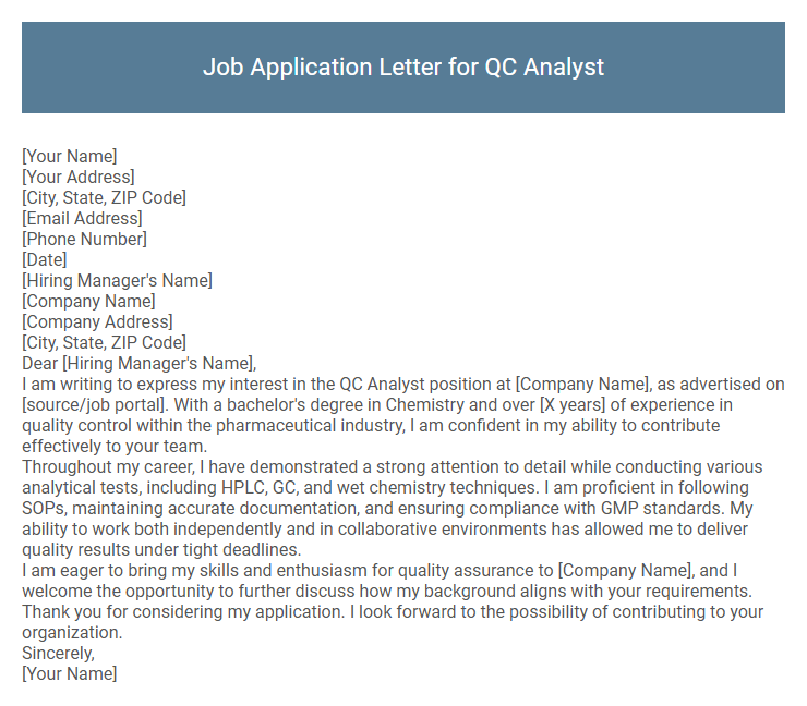 Job Application Letter for QC Analyst