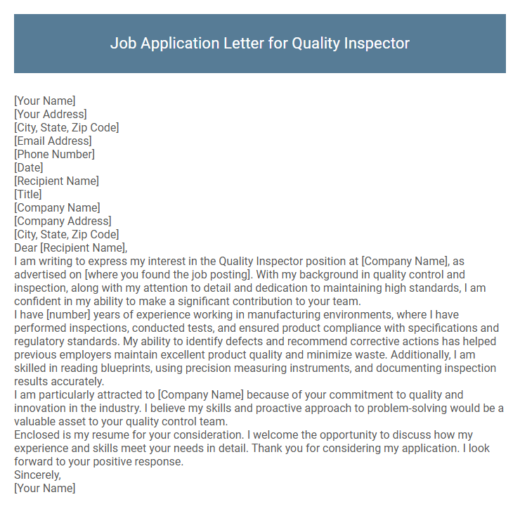 Job Application Letter for Quality Inspector