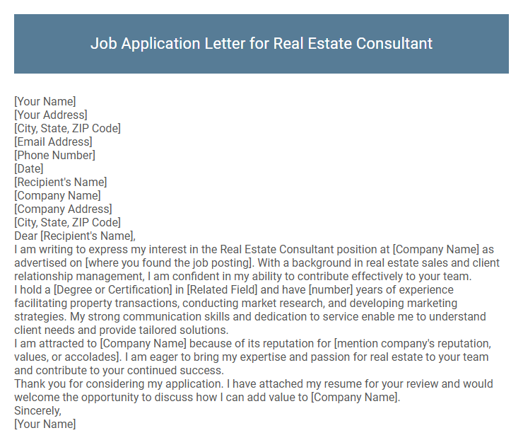 Job Application Letter for Real Estate Consultant