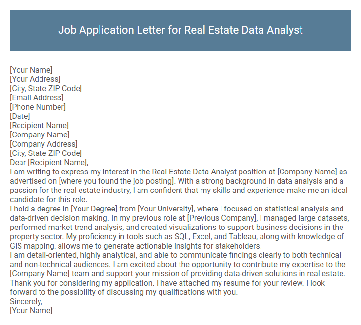 Job Application Letter for Real Estate Data Analyst
