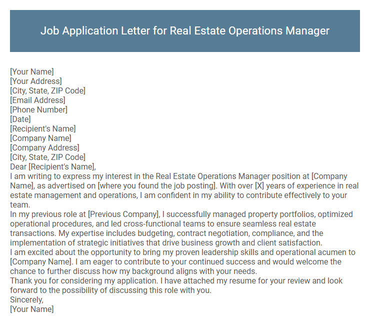 Job Application Letter for Real Estate Operations Manager