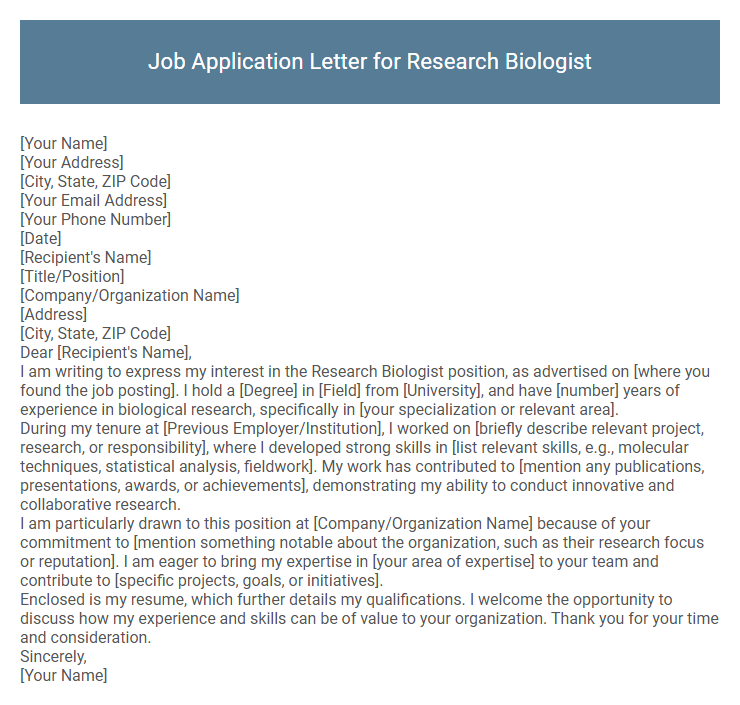 Job Application Letter for Research Biologist