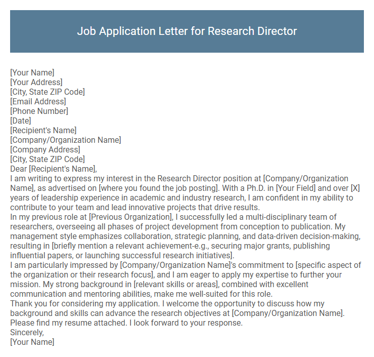 Job Application Letter for Research Director