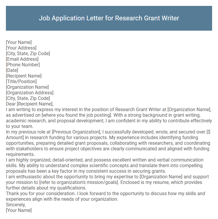 Job Application Letter for Research Grant Writer