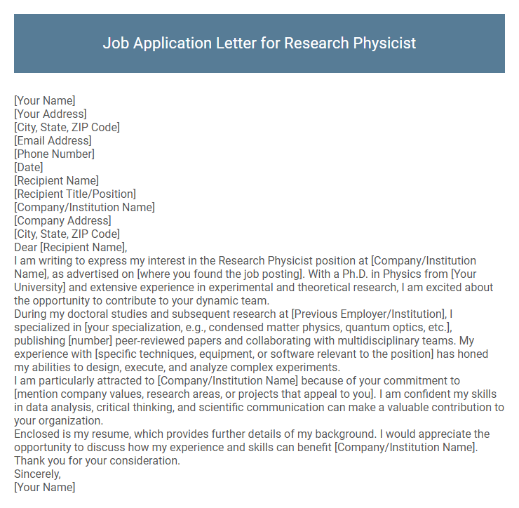 Job Application Letter for Research Physicist