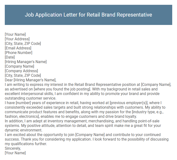 Job Application Letter for Retail Brand Representative