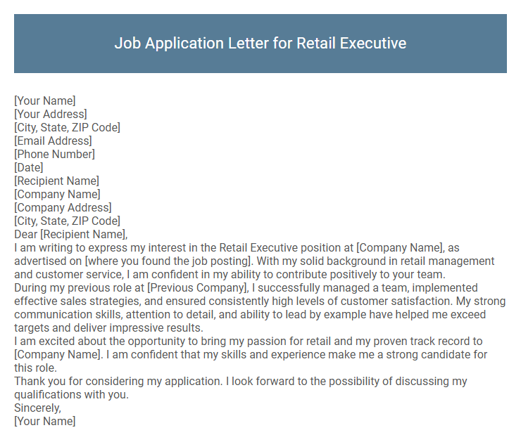 Job Application Letter for Retail Executive