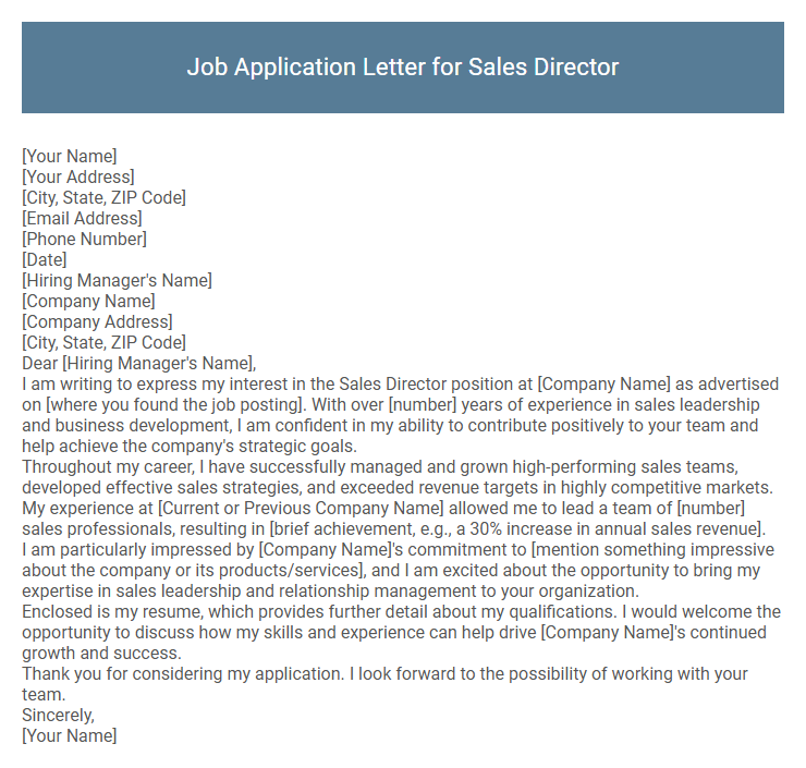 Job Application Letter for Sales Director