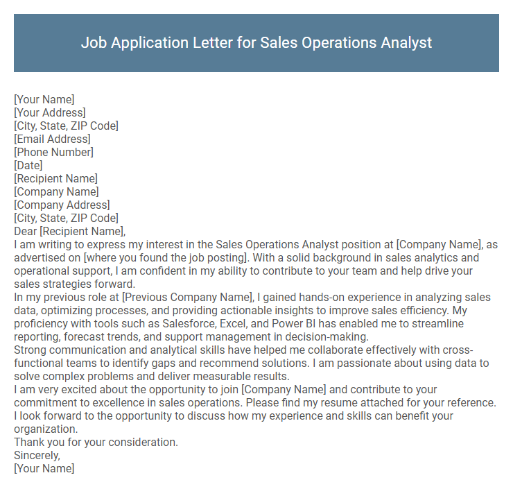 Job Application Letter for Sales Operations Analyst