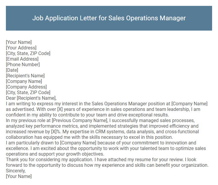 Job Application Letter for Sales Operations Manager