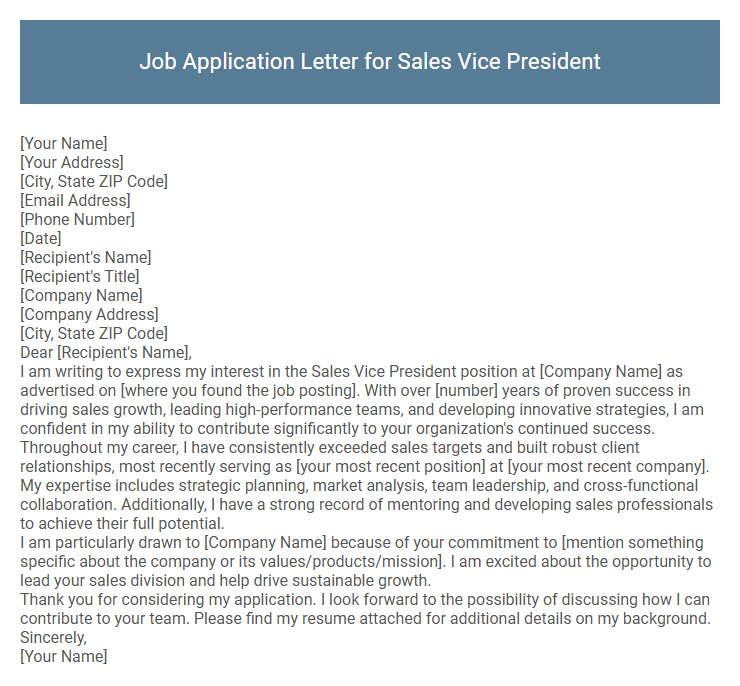 Job Application Letter for Sales Vice President