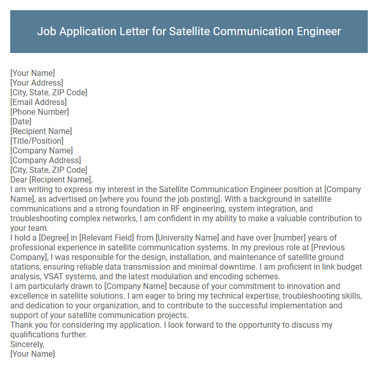 Job Application Letter for Satellite Communication Engineer