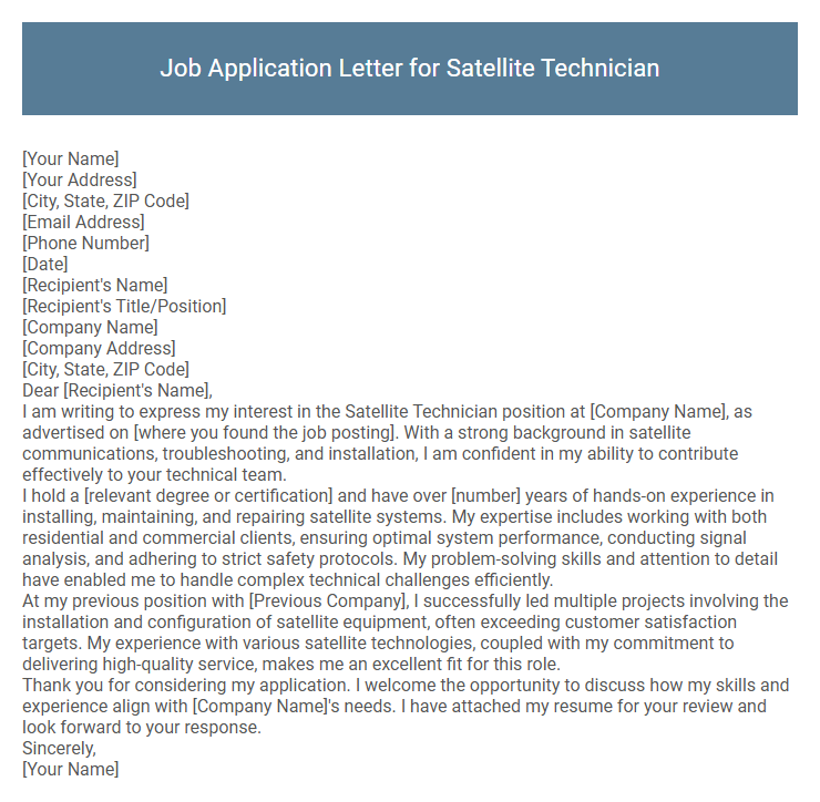 Job Application Letter for Satellite Technician