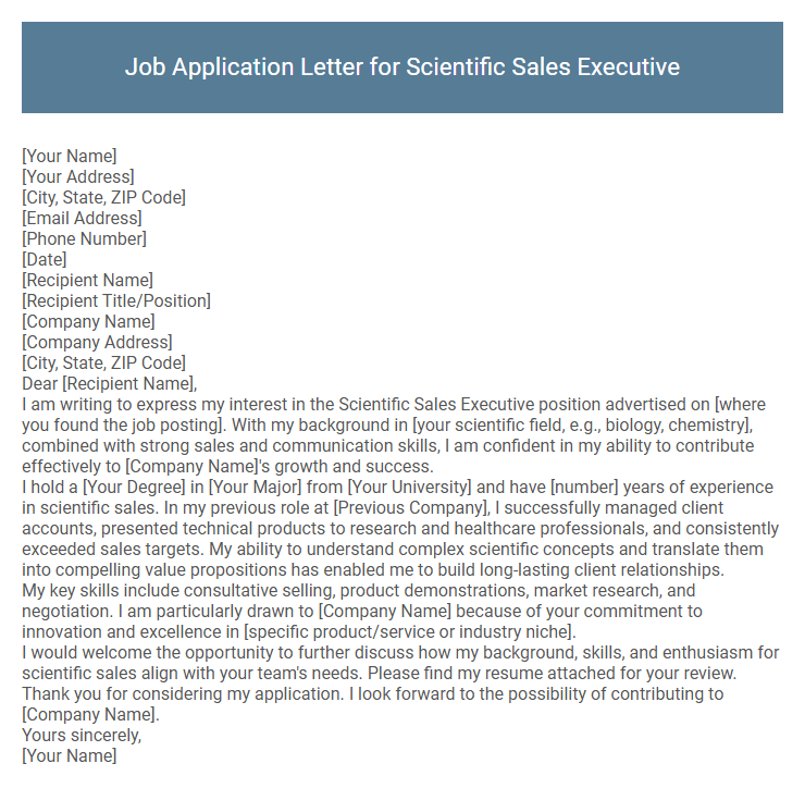 Job Application Letter for Scientific Sales Executive