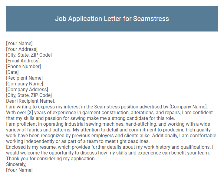 Job Application Letter for Seamstress