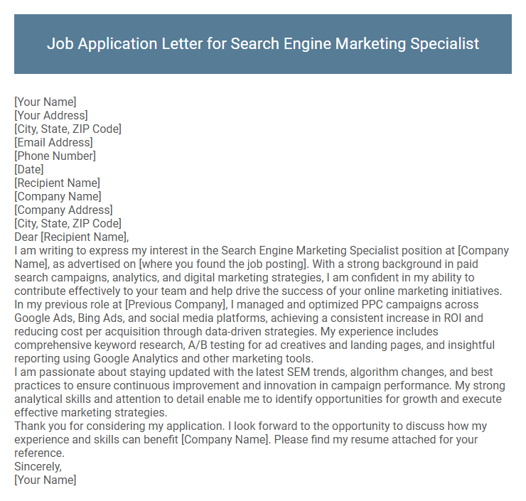 Job Application Letter for Search Engine Marketing Specialist