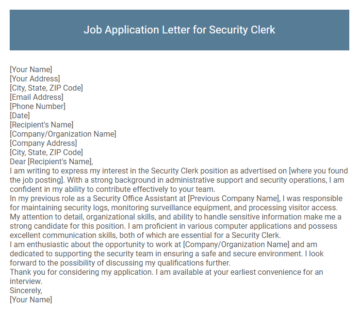 Job Application Letter for Security Clerk