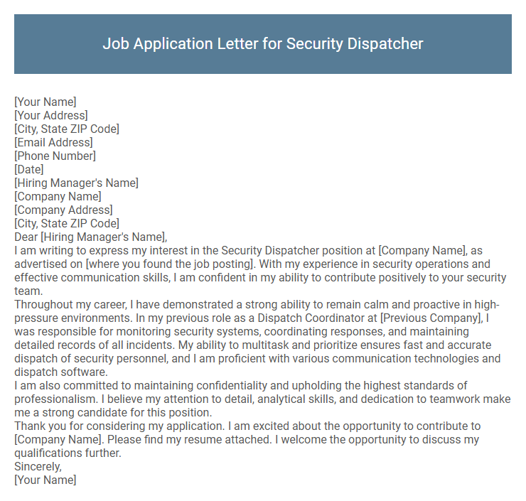 Job Application Letter for Security Dispatcher