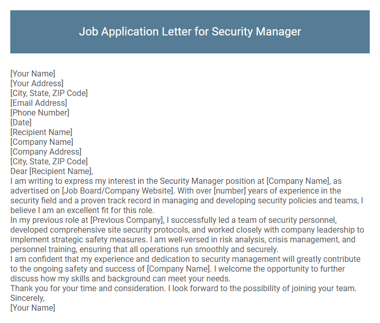 Job Application Letter for Security Manager